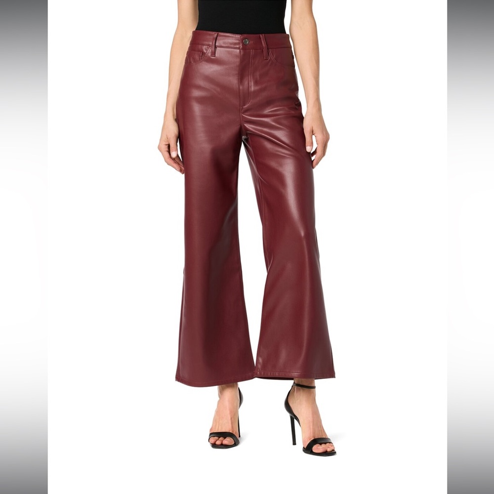 Joe’s Jeans Wide Leg Faux Ankle Crop Leather Pants 24 Burgundy